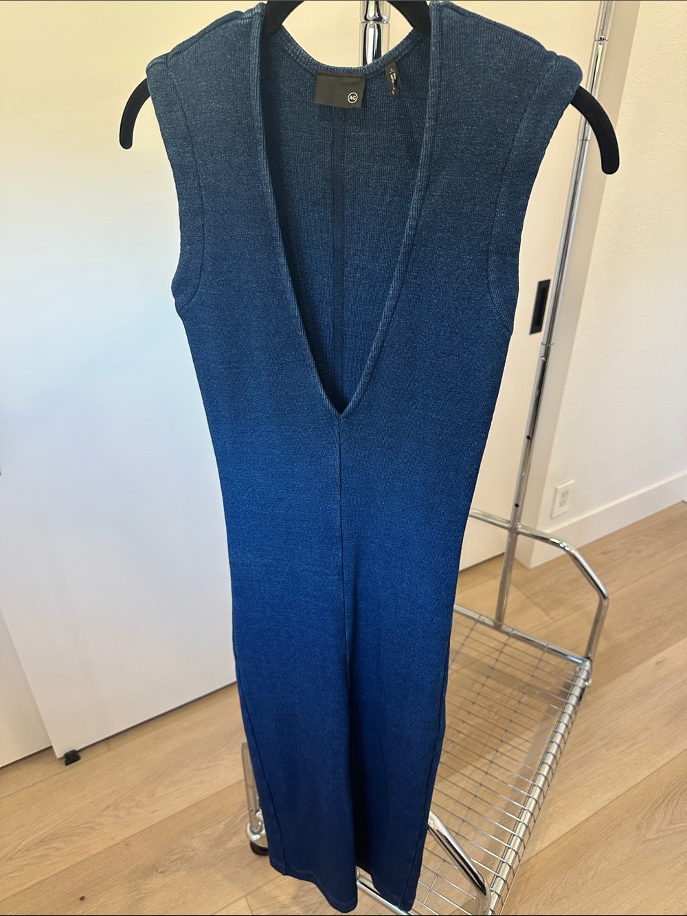 AG Adriano Goldschmied Deep Blue Sleeveless V-Neck Knit Jumpsuit